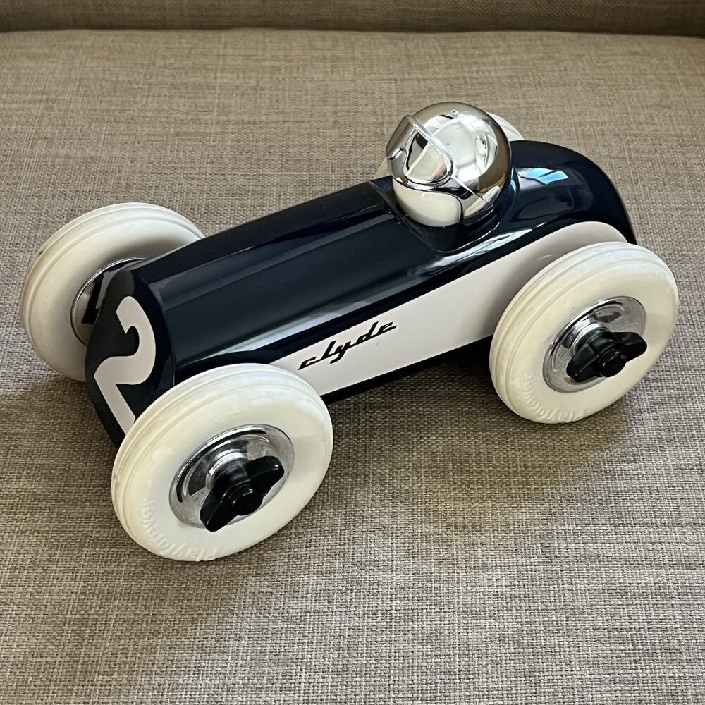 Playforever Clyde Midi #2 Race Car Blue and White Silver Helmet Rubber Wheels